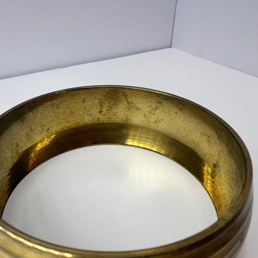 Vintage Brass Bangle Bracelet Ribbed Handcrafted India Boho Stackable 70s Retro